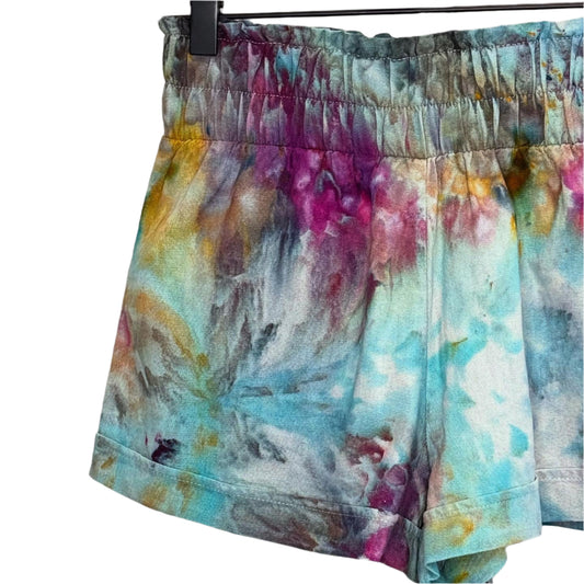 Reimagined peacock ice dye rayon shorts-Small