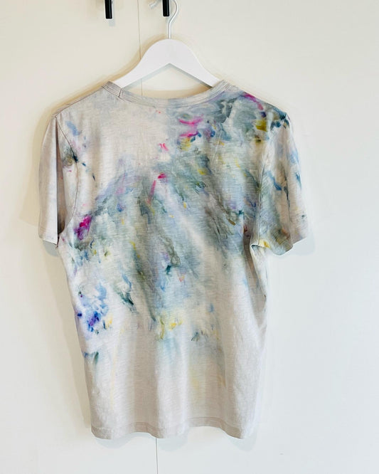 Raven Gray ice dyed v- neck t-shirt-LARGE