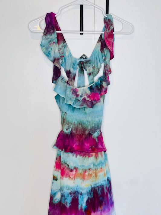 Herbaceous skies Ruffle Tie-Back Midi Dress-Large