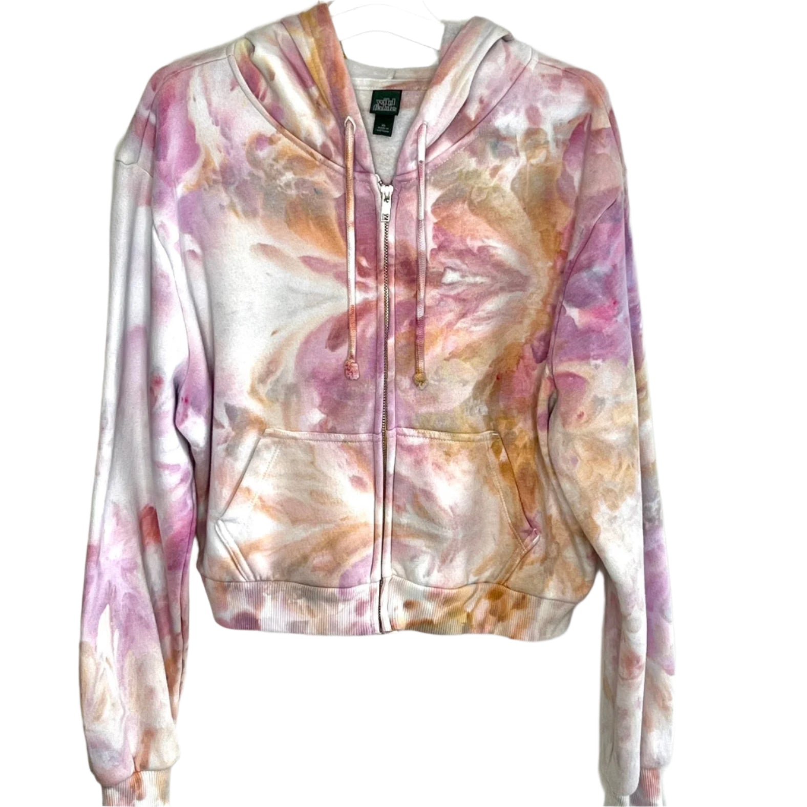 Hand Ice Dyed Unisex XL Zip Hoodie Sweatshirt Boho Sweatshirt Pink Purple Yellow Yoga online Hoodie