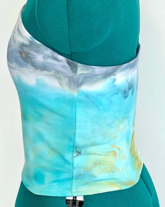 reimagined peacock tie dyed tube top- medium