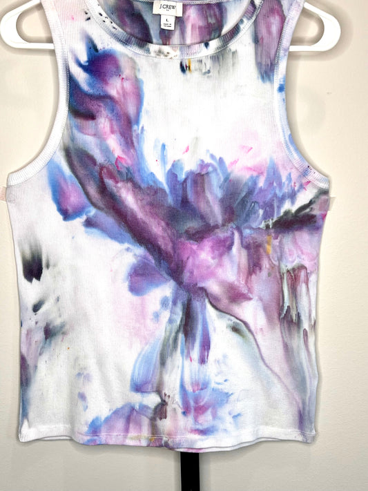 purple flower ice dyed ribbed tank top- large