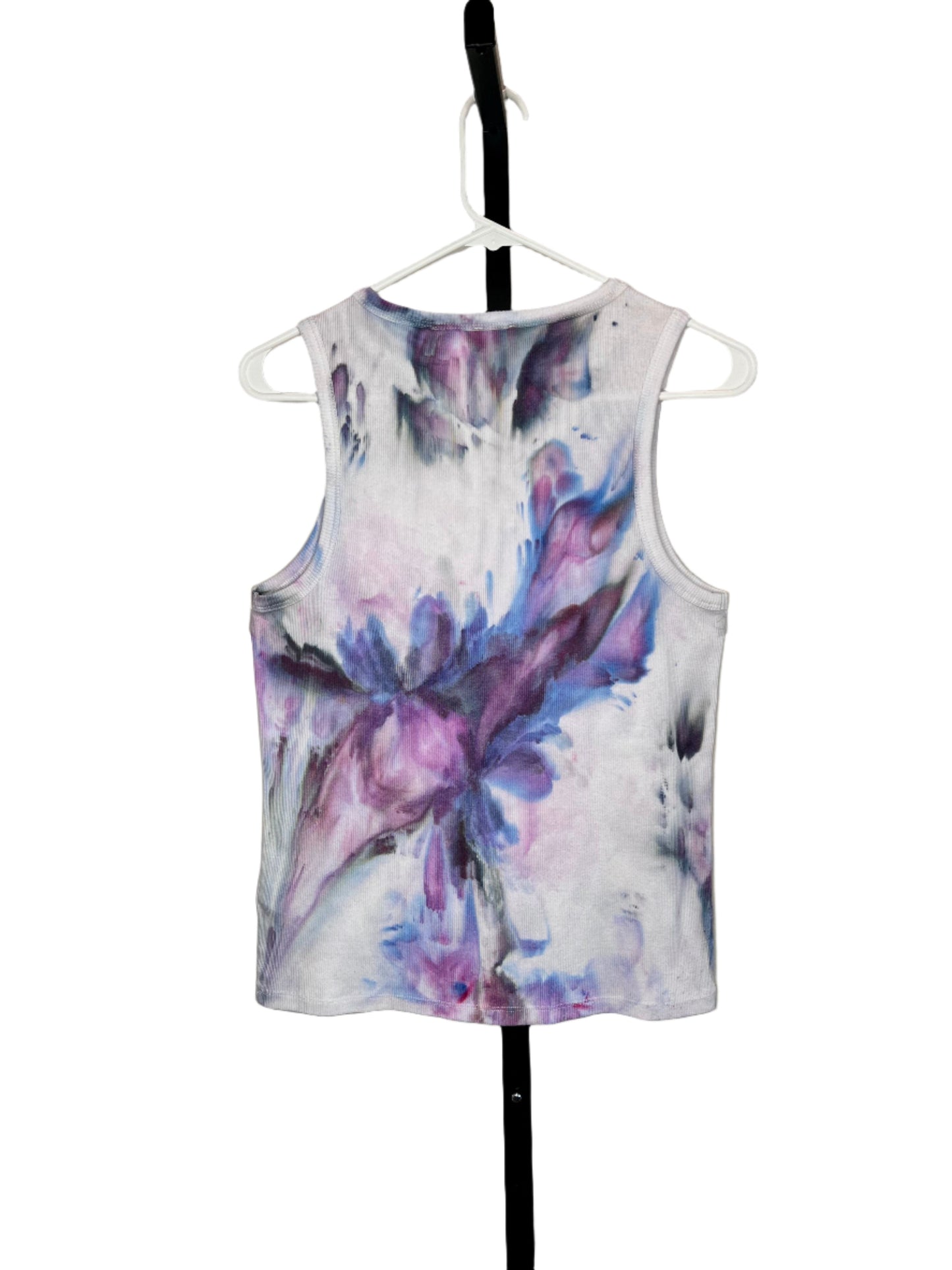 purple flower ice dyed ribbed tank top- large