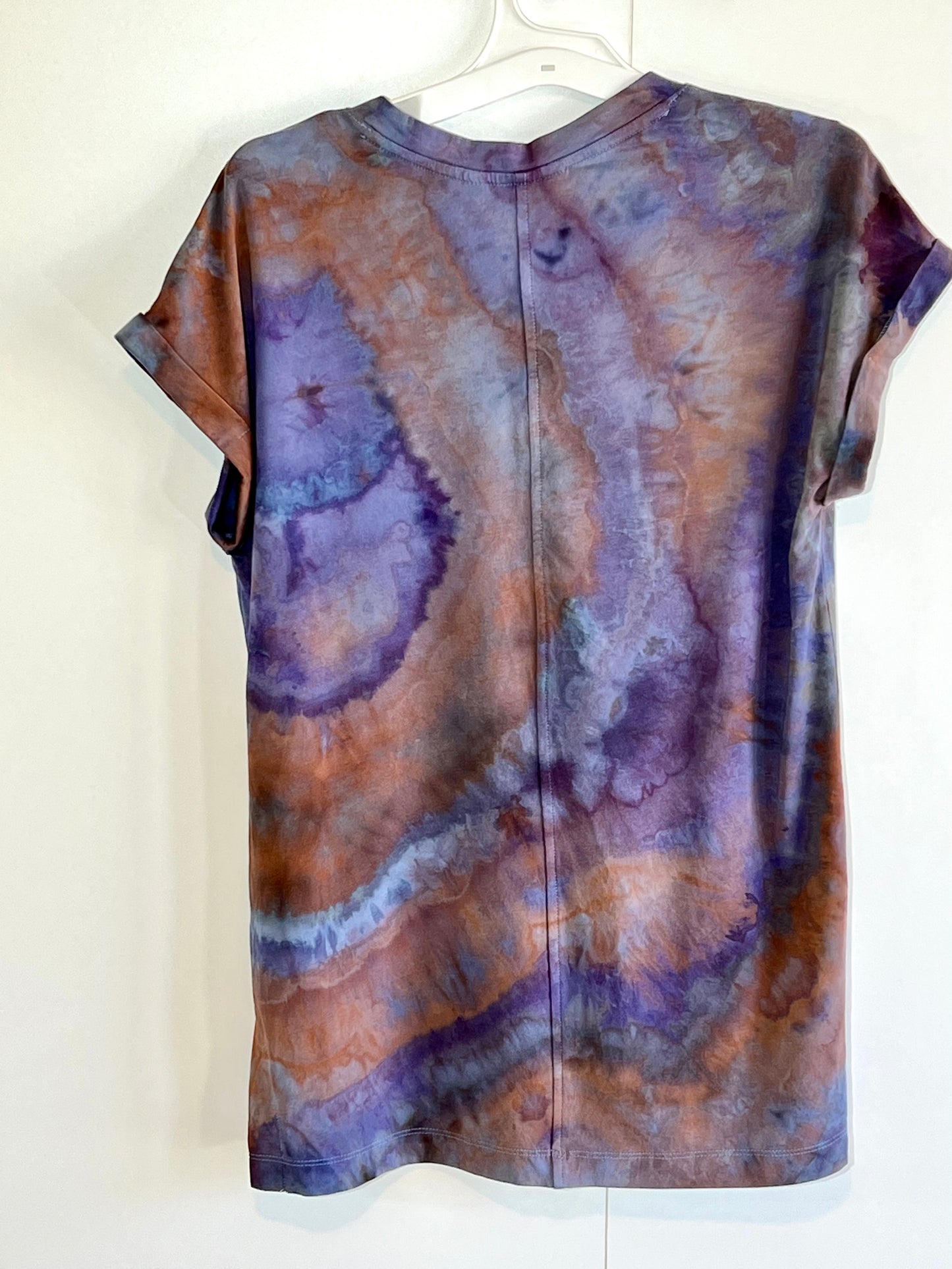 Purple and rust modal ice dyed geode v-neck t shirts- XS