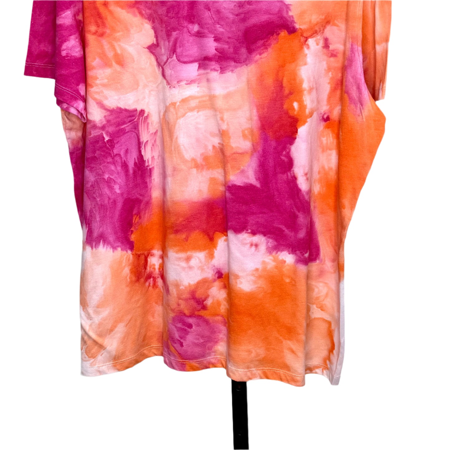 Orange and Fuchsia ice dyed short sleeve unisex shirt. XX-Large