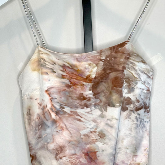 mushroom ice dyed cropped rhinestone strap top- small