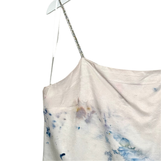 Wedgewood blue ice dyed cropped rhinestone strap top- Large