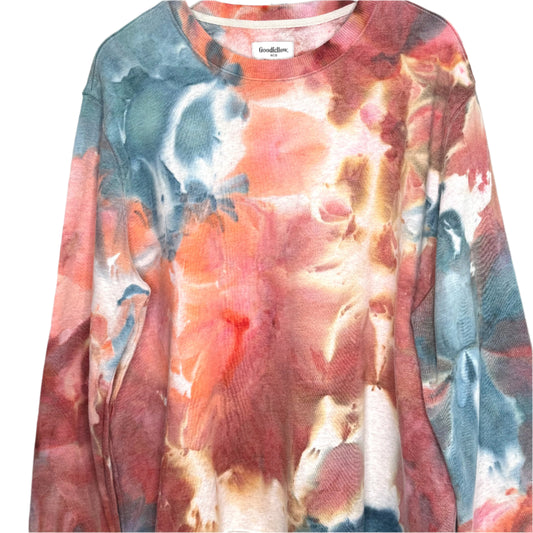 Coral, cobalt and red wine ice dyed unisex sweatshirt. 2xl