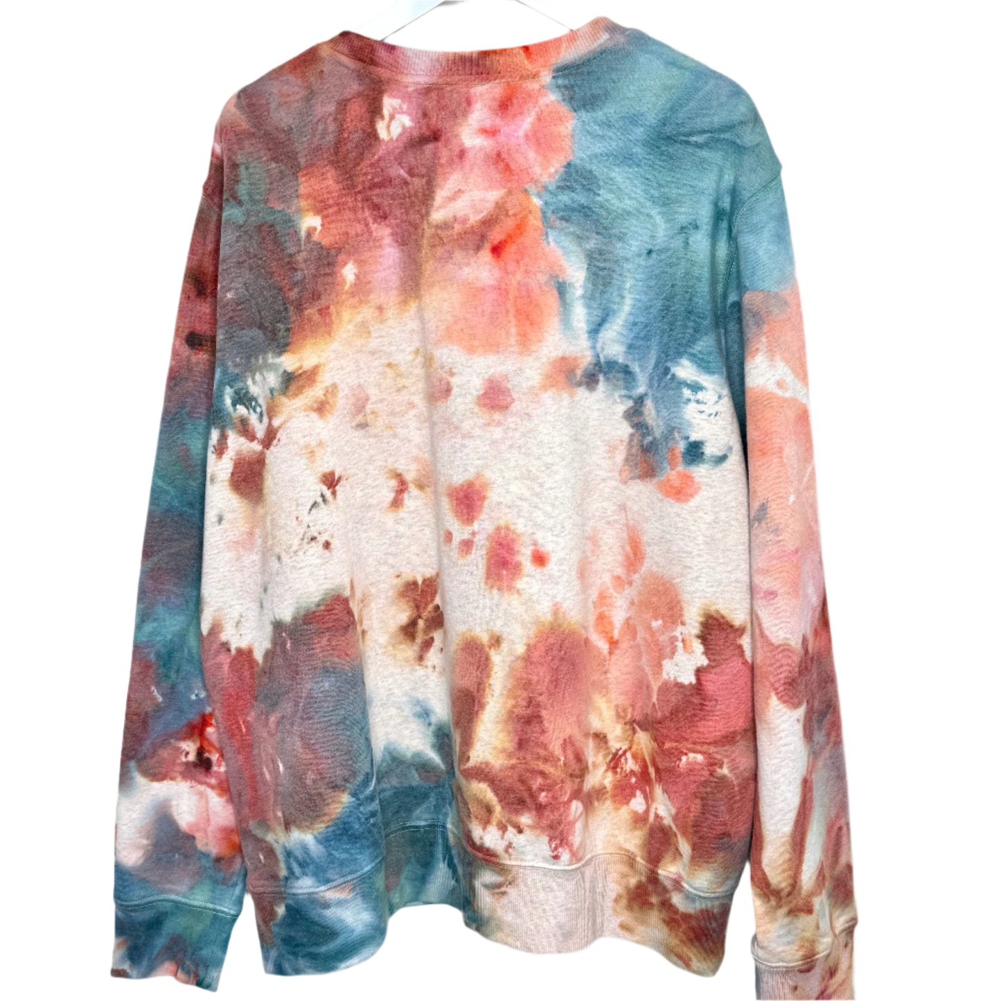 Coral, cobalt and red wine ice dyed unisex sweatshirt. 2xl