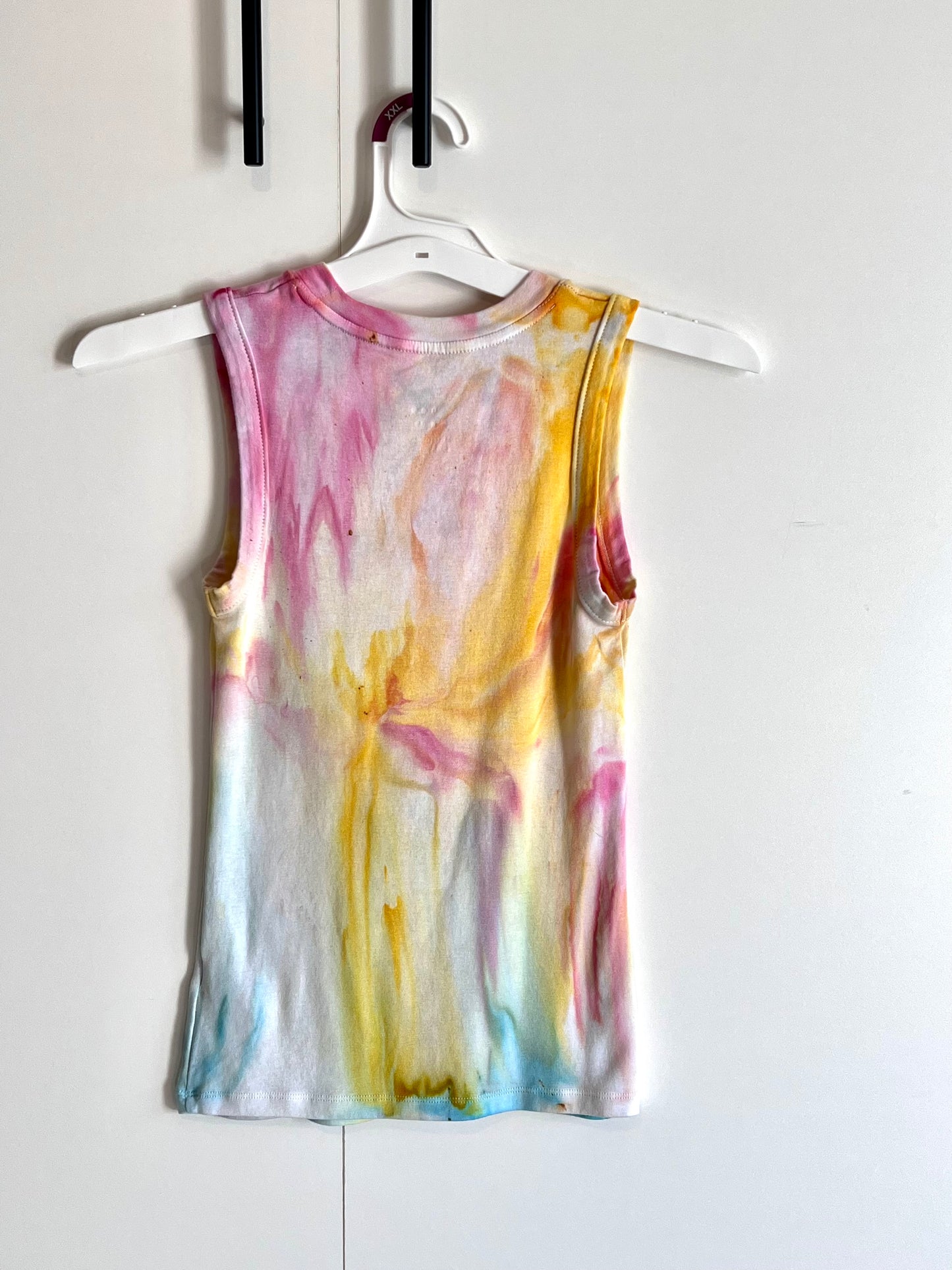 Abstract fluorescent rainbow tie dye tank top x-small