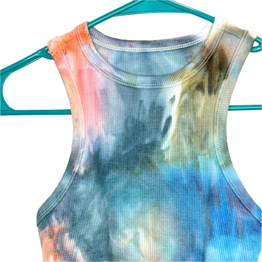 Monet inspired tie dyed cropped racerback tank top Xs