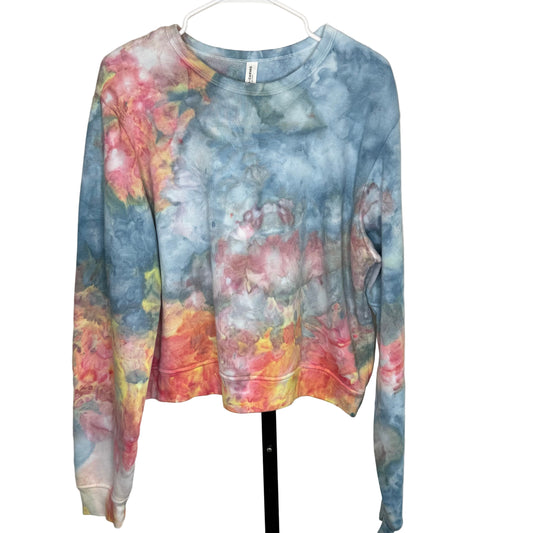 FLoral Nebula ice dyed fleeced sweatshirt-2 XL