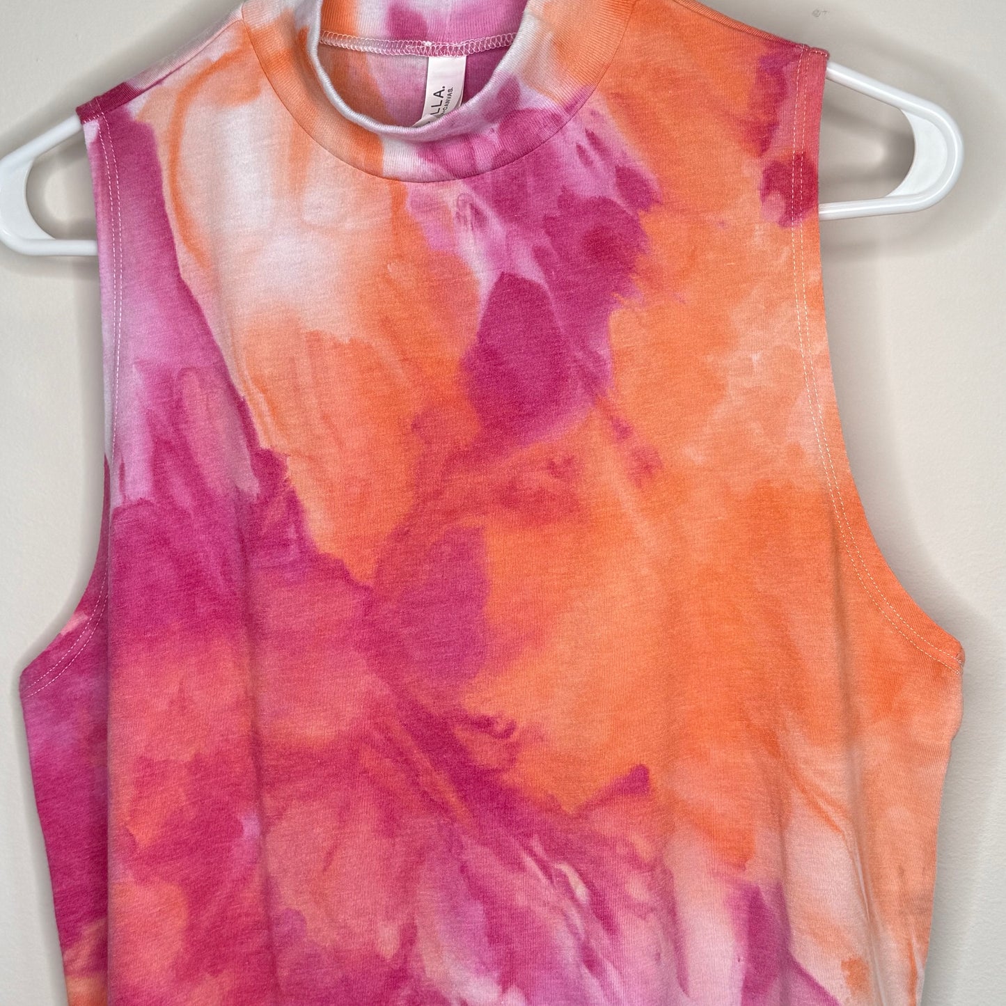 Pink and orange abstract ice dyed tank top high neck tank top-Large