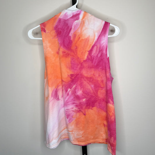 Pink and orange abstract ice dyed tank top high neck tank top-Large