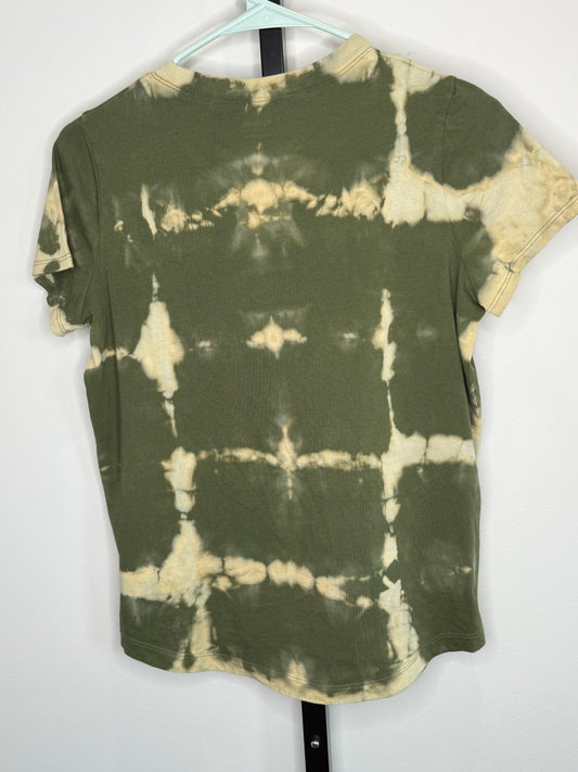 Green and yellow Shibori reverse dye t-shirt-Small