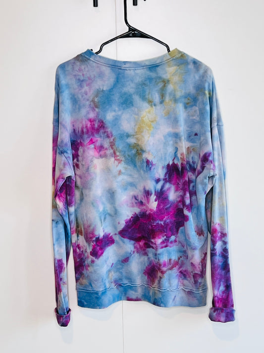 Blue/ pink/ yellow ice dyed sweatshirt.- unisex large