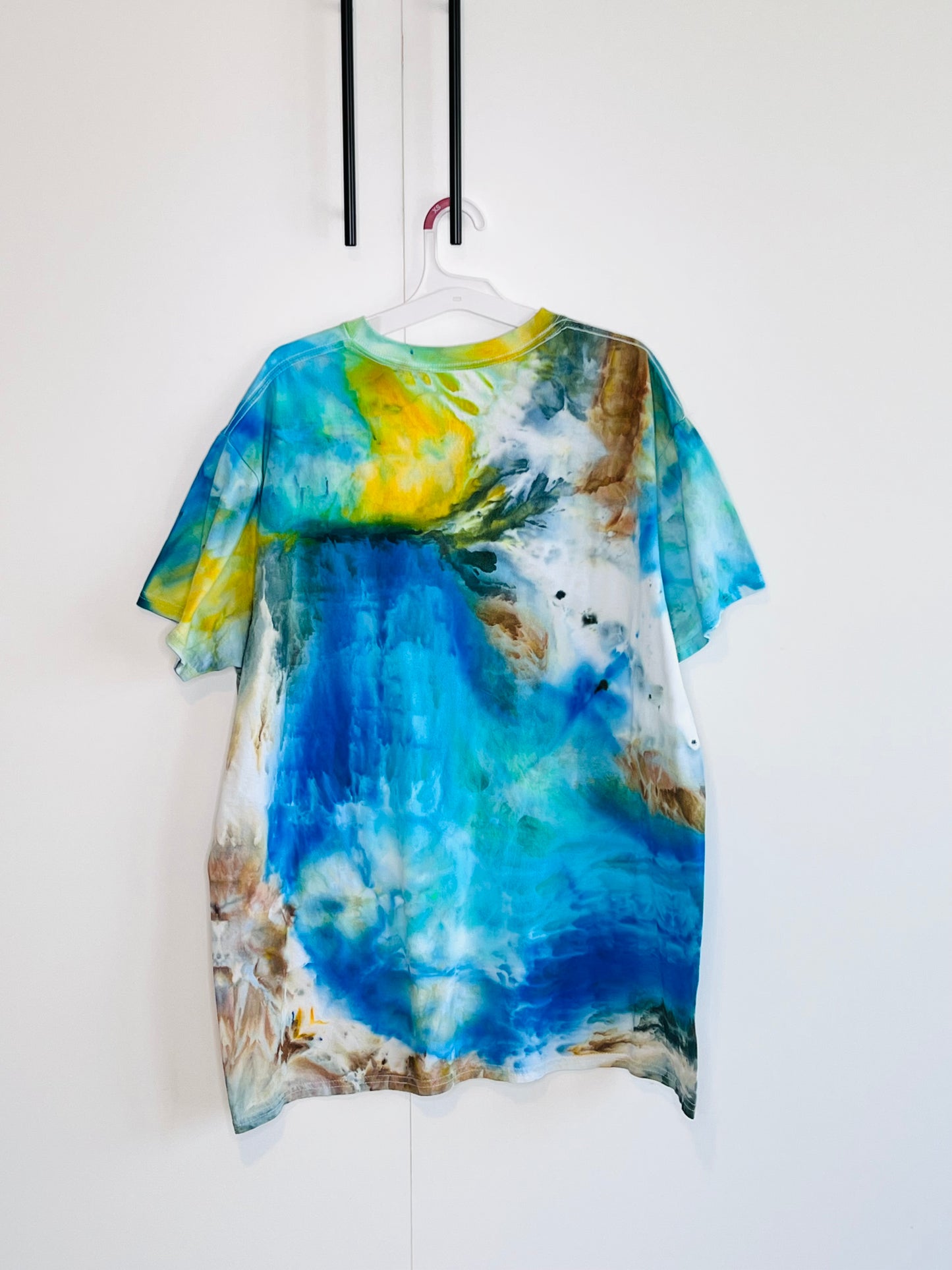 Sunshine through kelp inspired men’s/unisex v- neck tie dye t shirt- large
