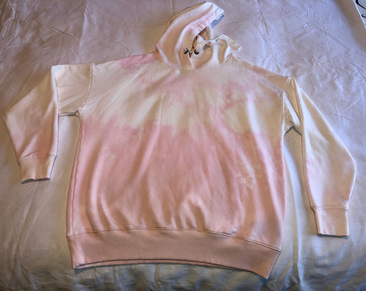 Pink/ white reverse tie dye hooded sweatshirt