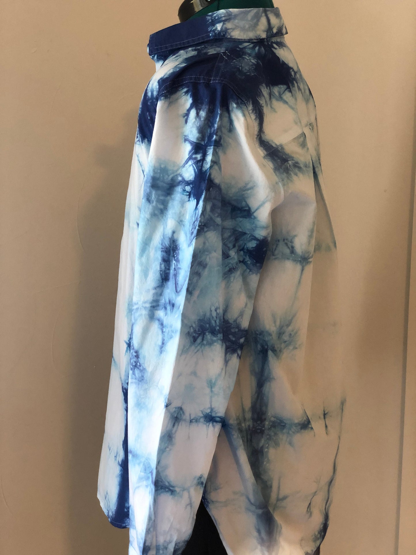 Indigo Shibori tie dye pullover high low tunic.