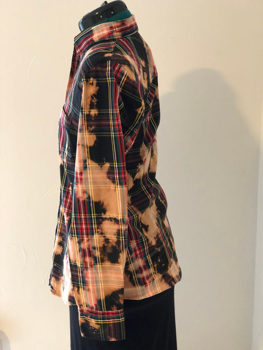 Reverse tie dye Tartan stretch poplin shirt
