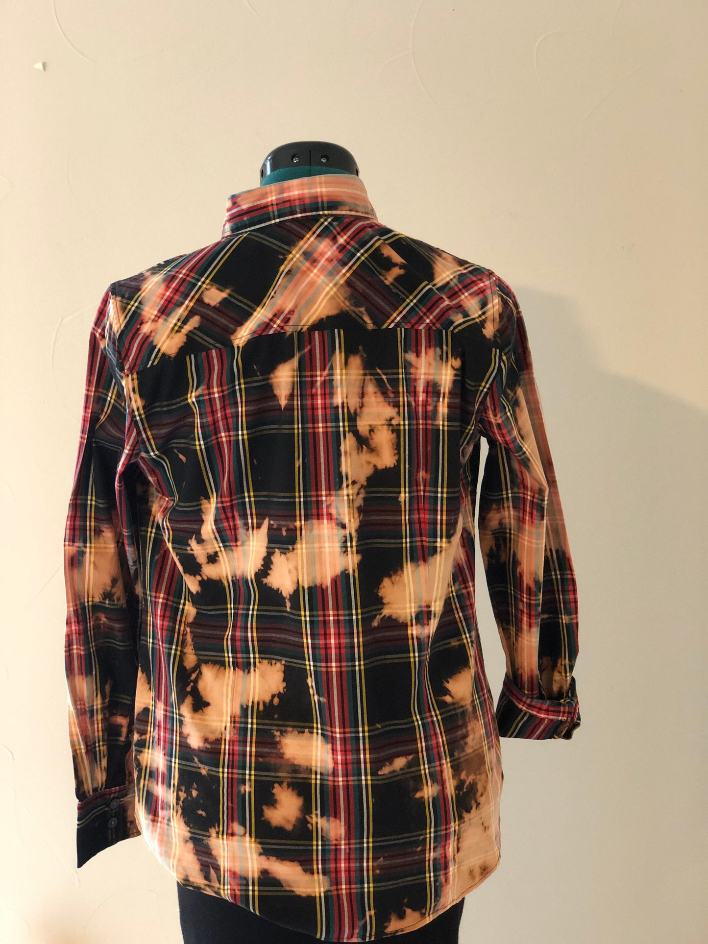 Reverse tie dye Tartan stretch poplin shirt