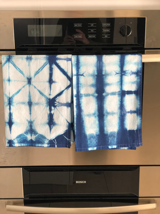 Indigo Shibori tie dyed tea towel