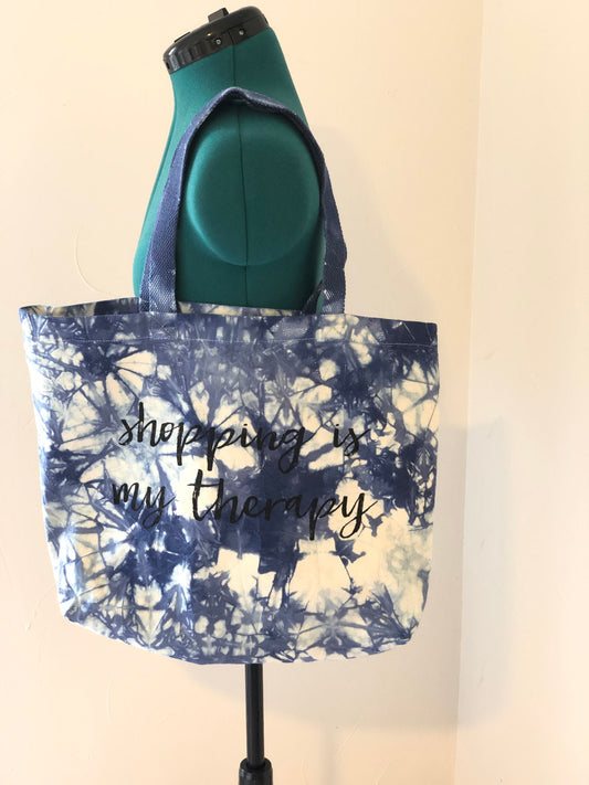 Large indigo shibori reusable shopping bag