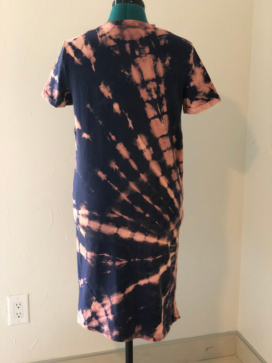 Navy reverse tie dye t shirt dress- sun burst Small