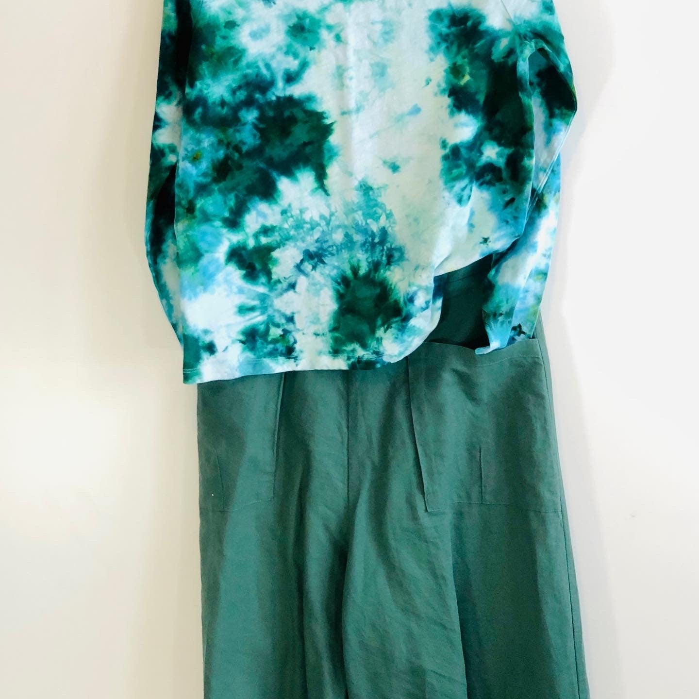 Emerald and blue hand dyed long sleeve t-shirt