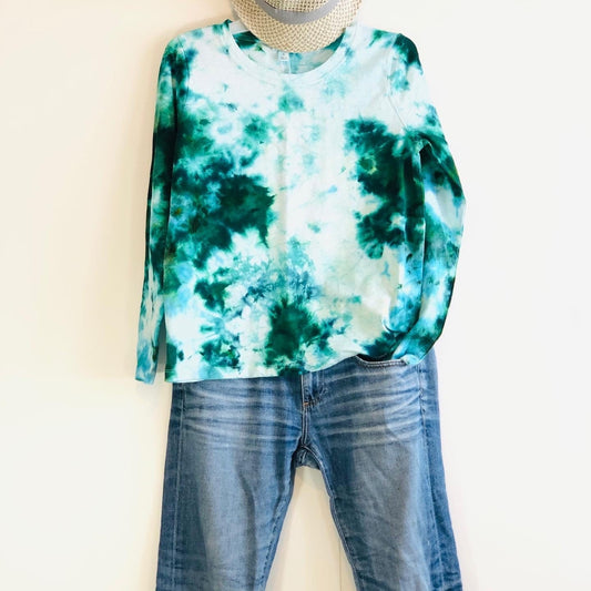 Emerald and blue hand dyed long sleeve t-shirt