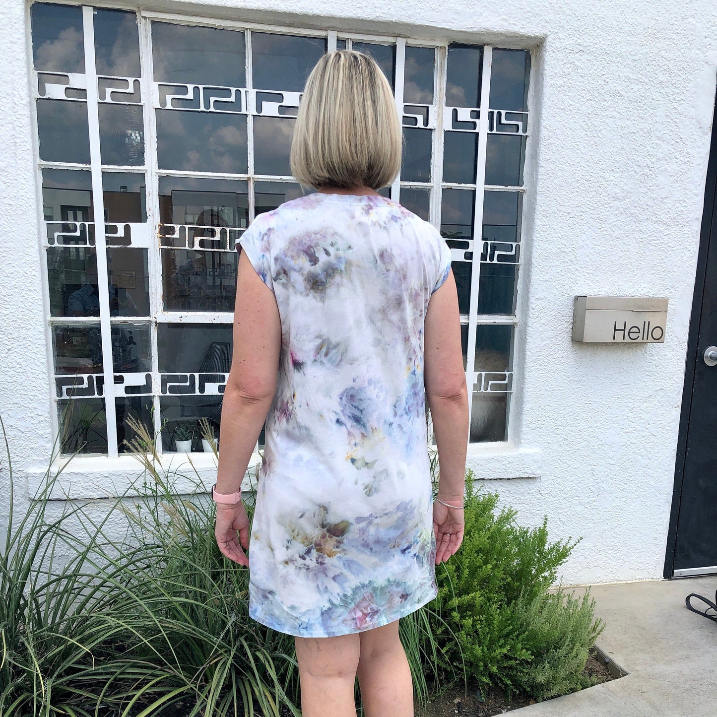 Tie dye t-shirt dress- ice dyed blue steel.