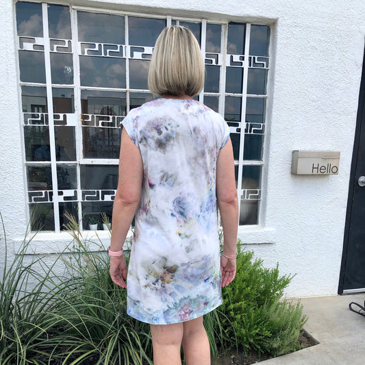 Tie dye t-shirt dress- ice dyed blue steel.