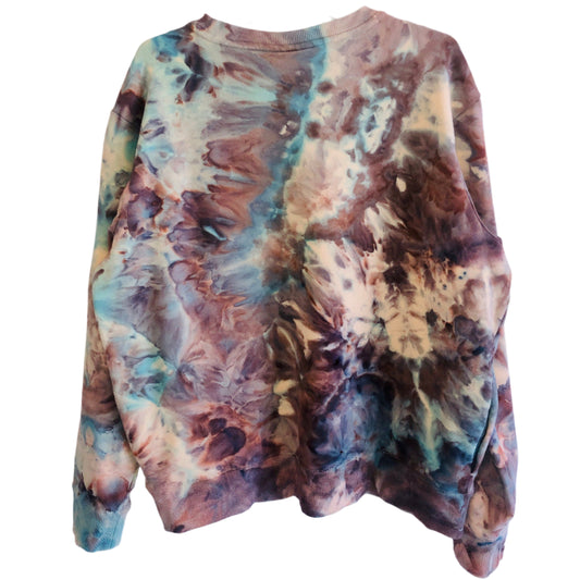 Blue / brown ice dyed Women's sweatshirt with pockets