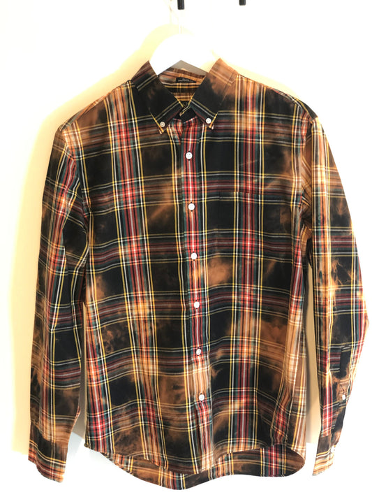 Men’s reverse tie dye Tartan button down