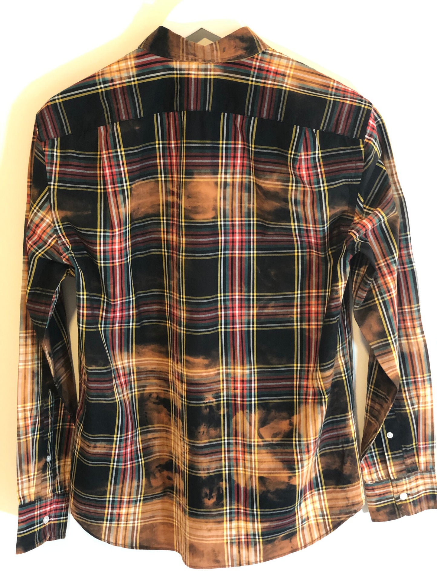Men’s reverse tie dye Tartan button down