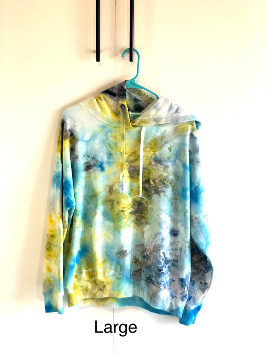 Yellow- blue and gray ice dyed sweatshirt- light large