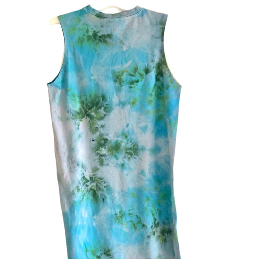 Blue/ green cotton summer dress or cover up- runs large small