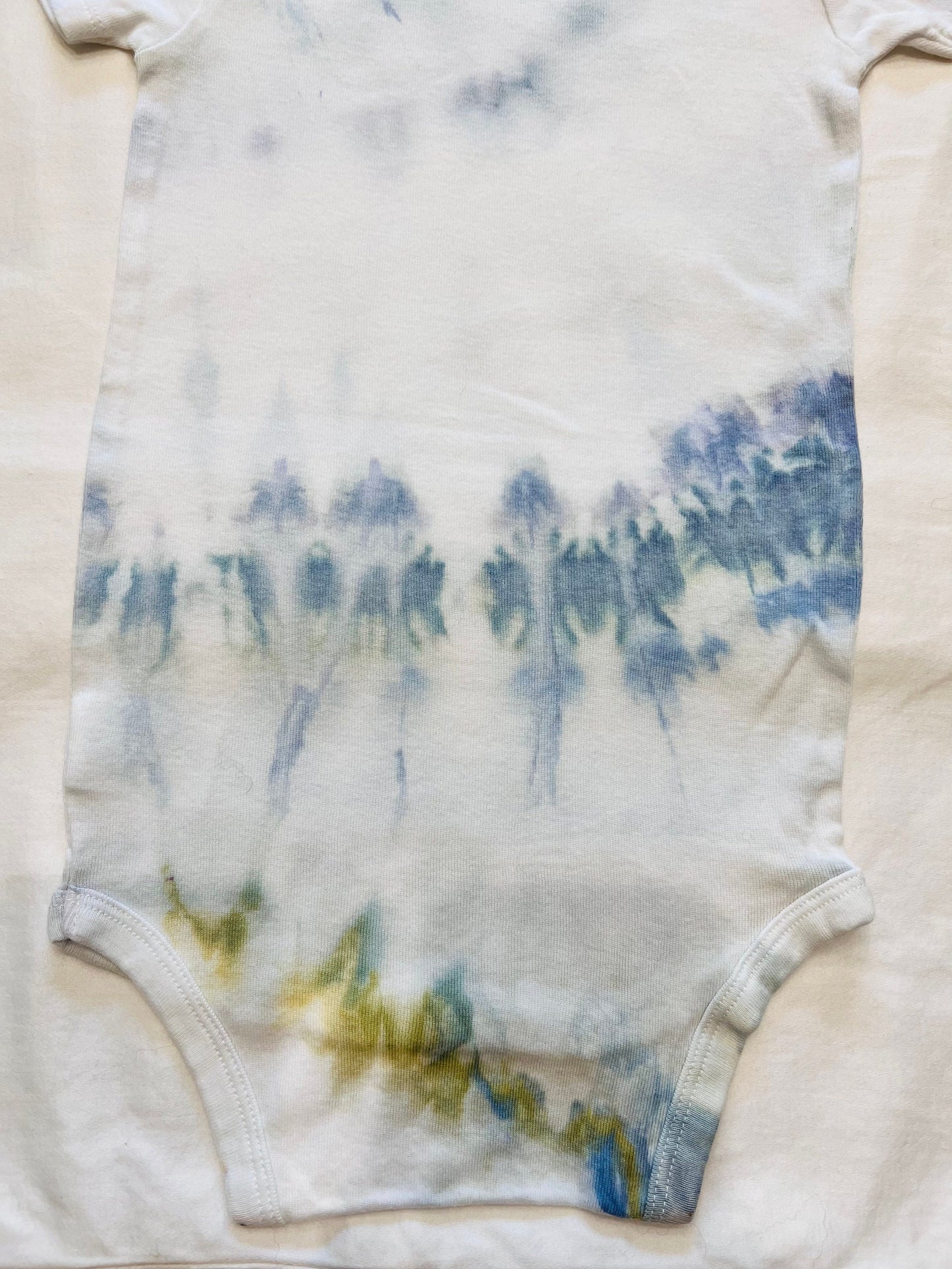 Light blue and yellow ice dyed organic cotton onesie -24 months