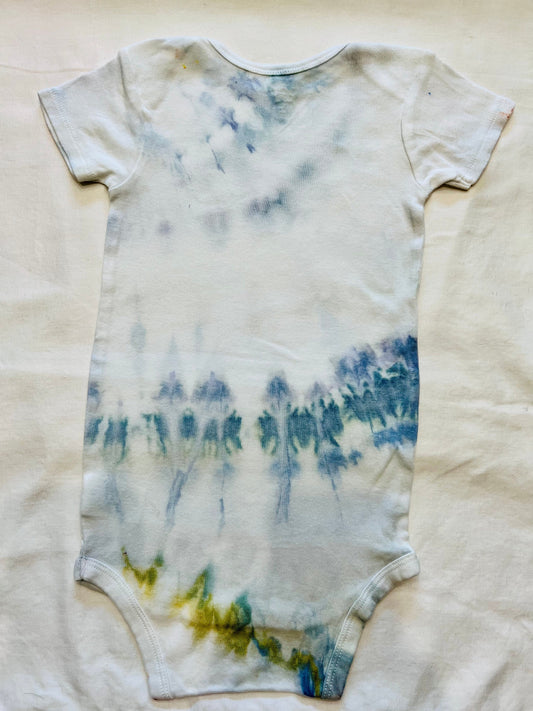 Light blue and yellow ice dyed organic cotton onesie -24 months