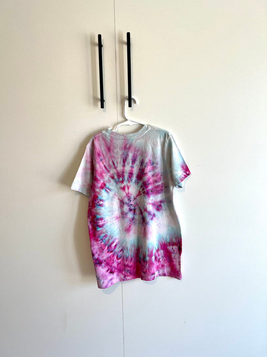 Pink and blue spiral tie dye kids unisex l 14-16
