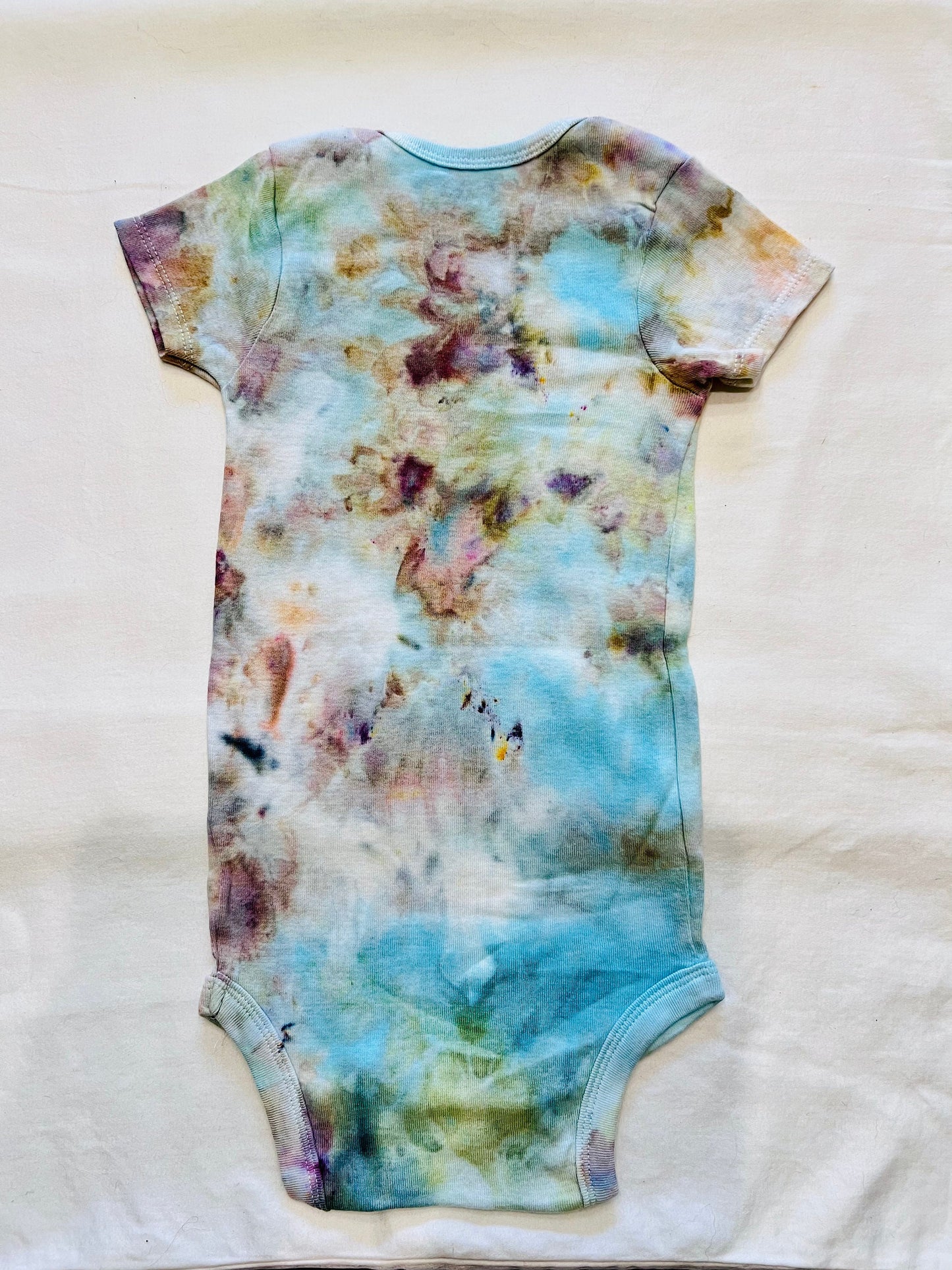 Shroom and teal ice dyed organic cotton onesie- 24 months