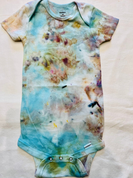 Shroom and teal ice dyed organic cotton onesie- 24 months