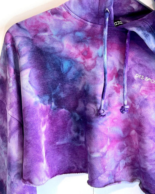 Purple crop hoodie hand dyed xs boxy cut runs large tcu