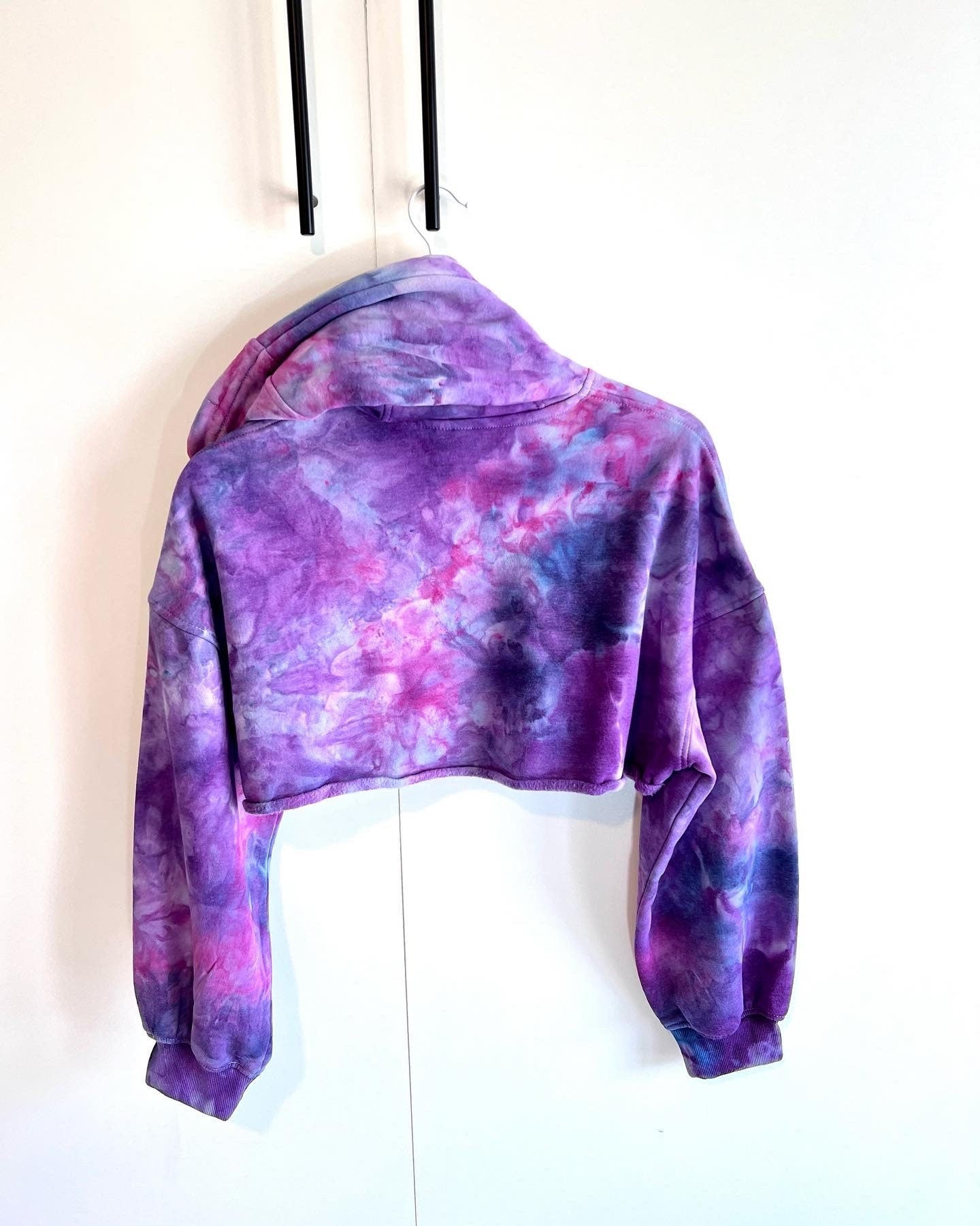 Purple crop hoodie hand dyed xs boxy cut runs large tcu