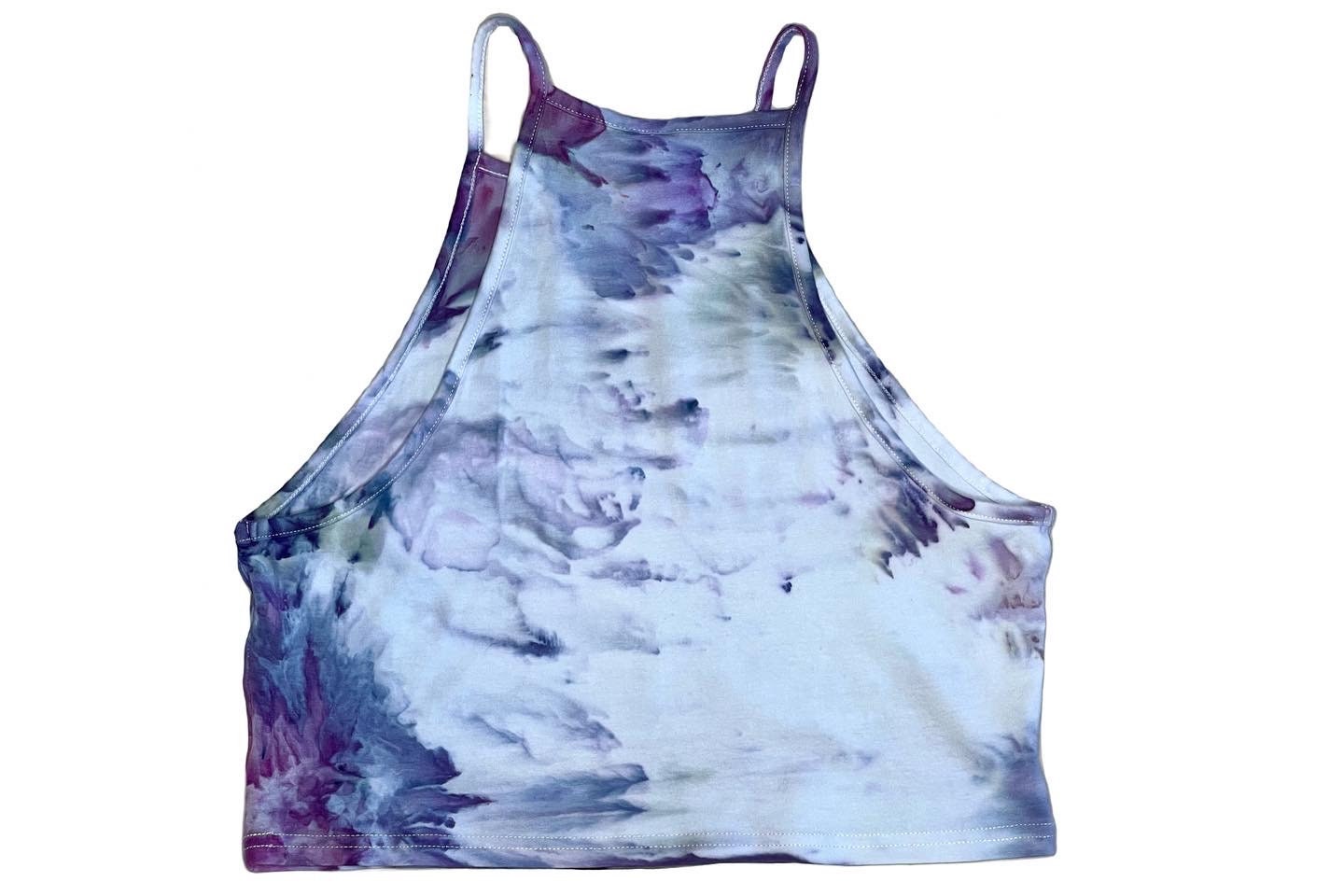 Tcu purple ice dyed high neck crop top- LARGE