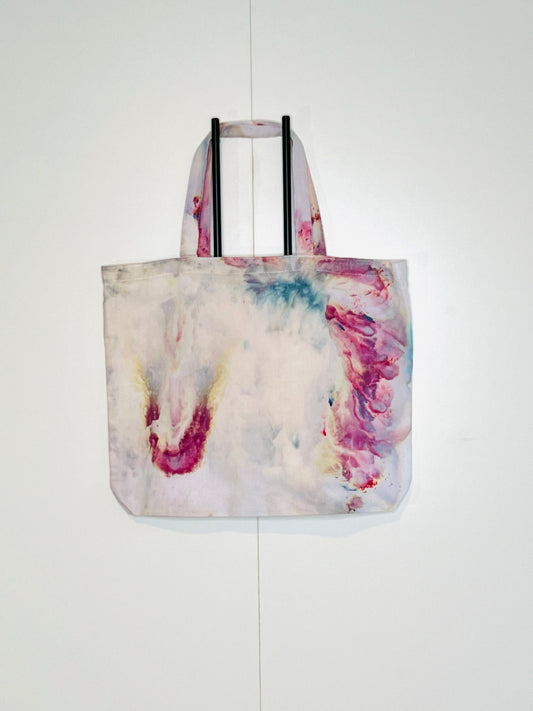 Pink and blue tie dye reusable tote bag