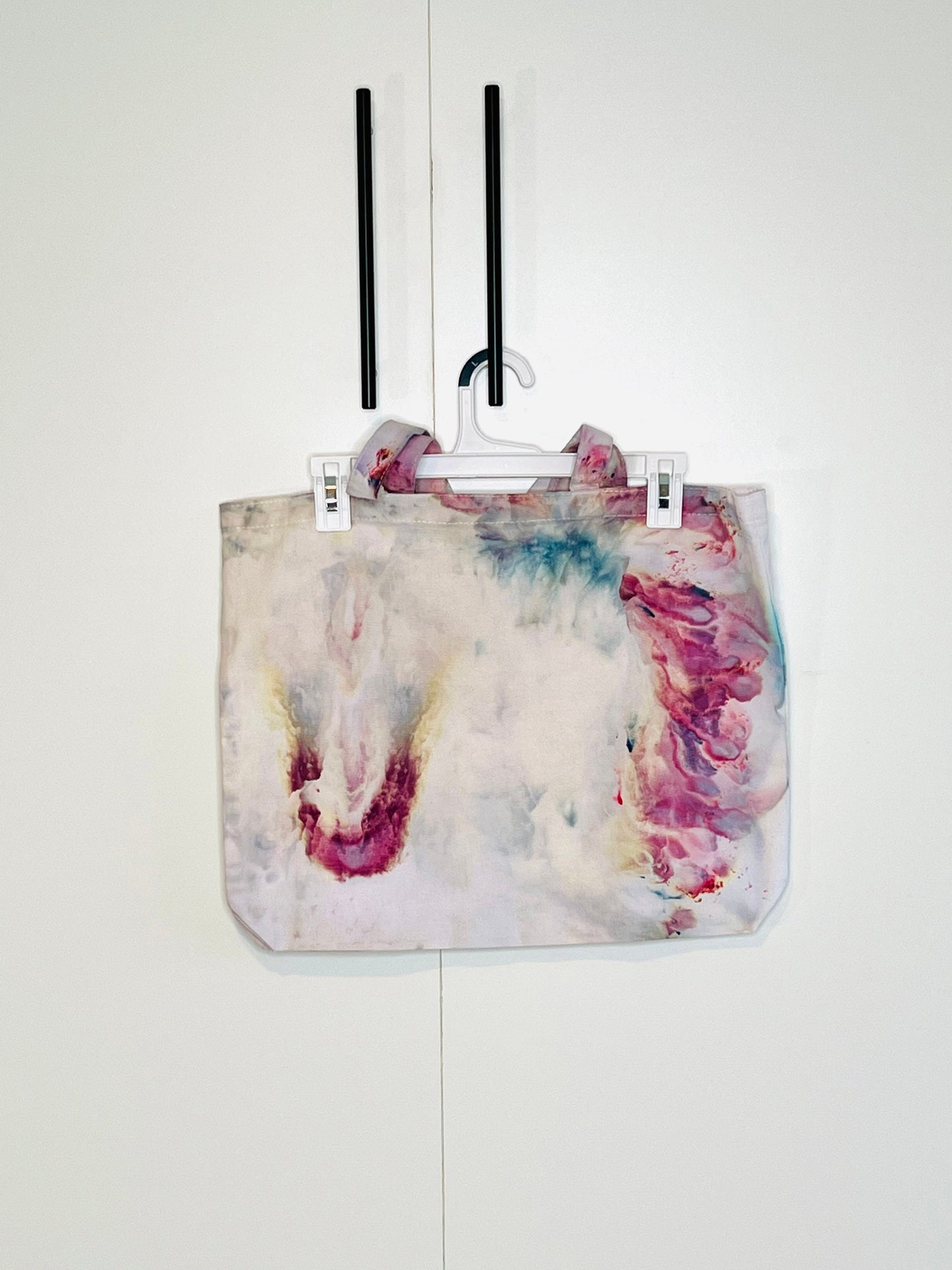 Pink and blue tie dye reusable tote bag