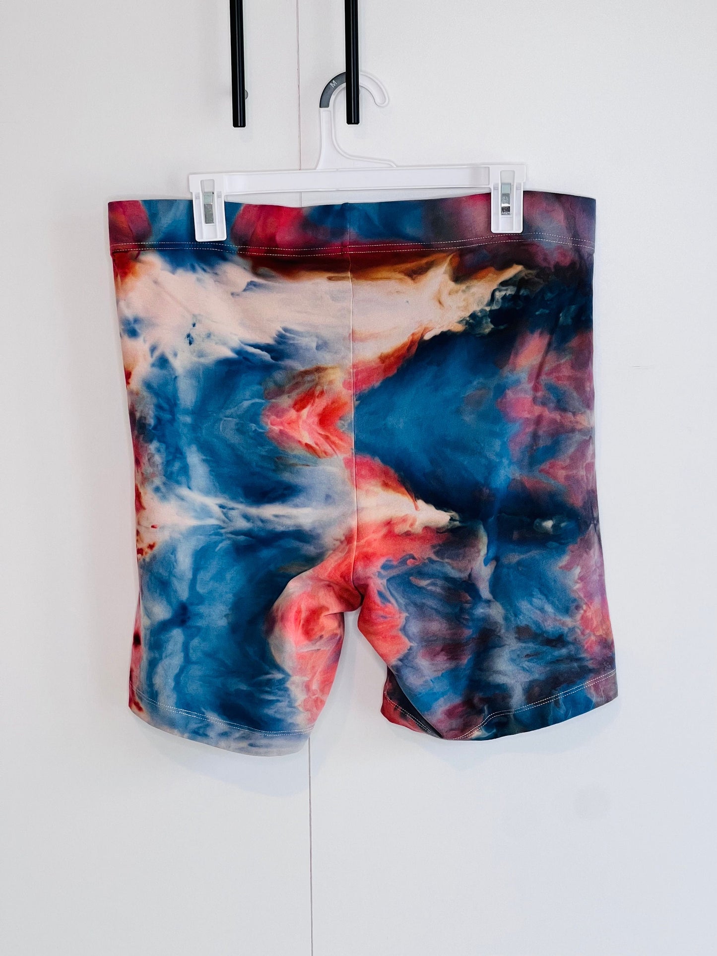 Rust and cobalt blue ice dyed bike shorts- x-large