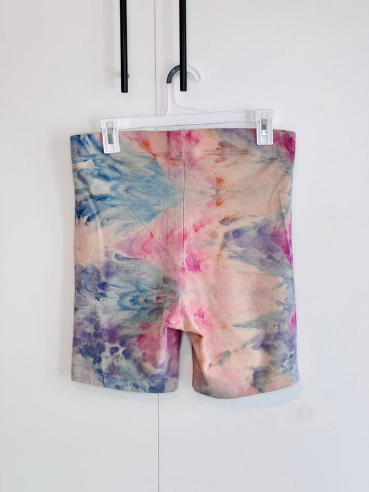 Cotton candy skies ice dyed bike shorts- large