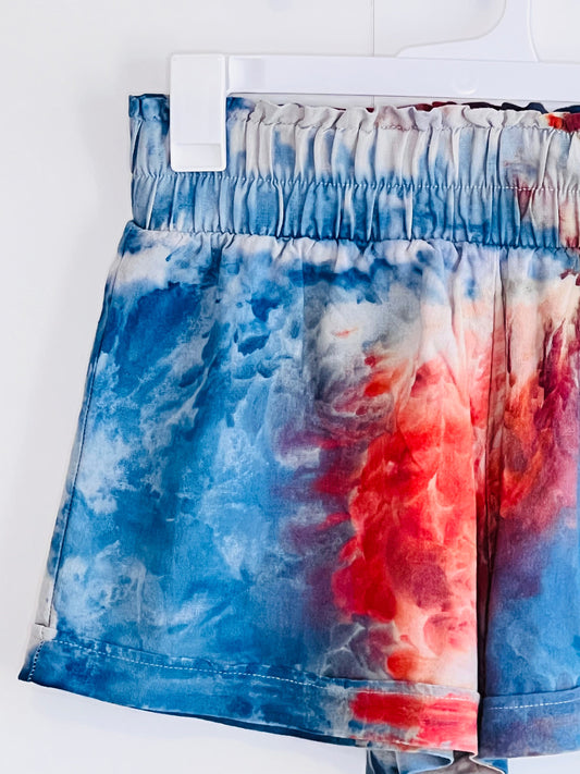 Rust and cobalt ice dye rayon shorts-large